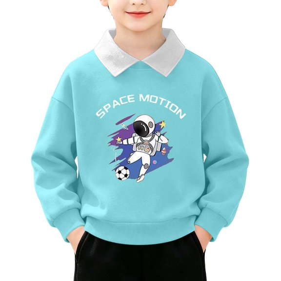 Atogsazn Toddler Boys Lapel Collar Sweatshirt Kids Casual Crew Neck Long Sleeve Sweater Fall Winter Tops Sky Blue 7-8 Years Fashion