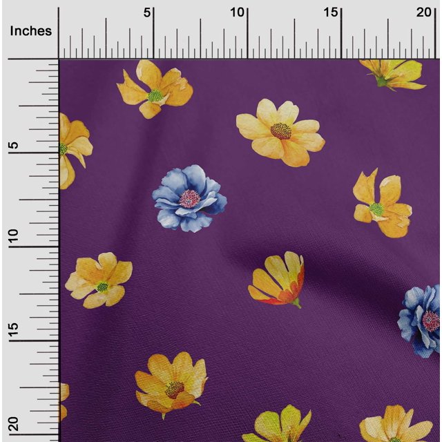oneOone Polyester Lycra Fabric Flower Watercolor Printed Fabric 1 Yard 56 Inch Wide