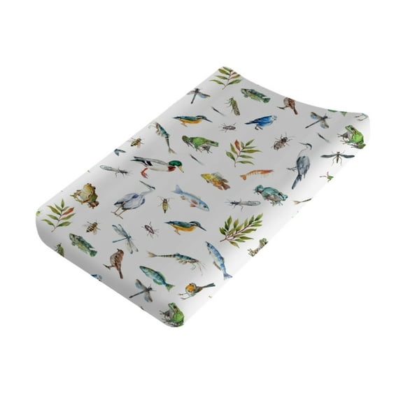 Wildlife Pond Leaves Changing Pad Cover for Baby Girl Boy Fishes Frogs Dragonflies Duck Hunting Diaper Change Table Sheets Animals Soft Stretchy Fitted Changing Pad Mat Sheets 32"x16"