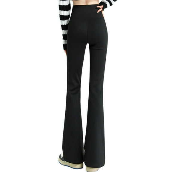 SGMVNU Women's Lined Flare Leggings, High Waisted Tummy Controls Wide Leg Bootcut Yoga Pants Loungewear Soft Winter Pants(Black, XXXL)