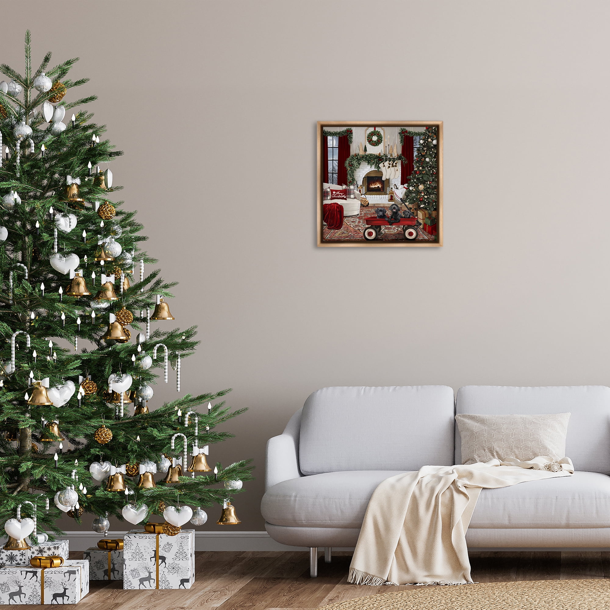 Stupell Industries Christmas Hearth Lounge Holiday Painting Brown Floater Framed Canvas Art Prints Wall Art, 25 x 25