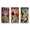thumbnail image 2 of Designart "Rustic Mountains Road Through the Wilderness I" Abstract Landscape Framed Wall Art Set Of 3 - Pink Abstract Landscapes Frame Canvas Set For Living Room Decor, 2 of 6