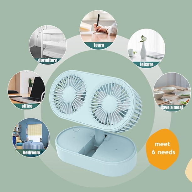 Ventilador de mesa plegable de doble motor, ventilador de refrigeración giratorio de 3 velocidades, ventilador de escritorio portátil recargable por USB para el hogar, la cocina, el camping al aire l