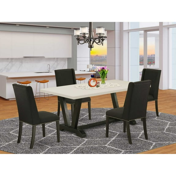 East West Furniture 5-Pc Dining room Set Included 4 Dining room chairs Upholstered Seat and Stylish Chair Back and Rectangular Dining Table with Linen White rectangular Dining Table Top - Black...