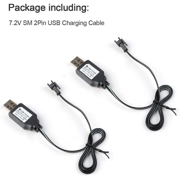 2pcs USB Charger Cable W/ SM 2P Plug for RC Car Drone 7.2V Ni-Cd