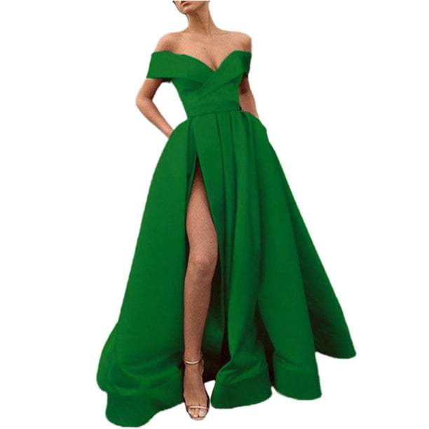 Vestidos de novia Prolriy para mujer, vestido de cóctel, negro, manga larga, elegante, cuello halter, espalda descubierta, satén, espagueti, fiesta, noche, abertura lateral, verde, XL