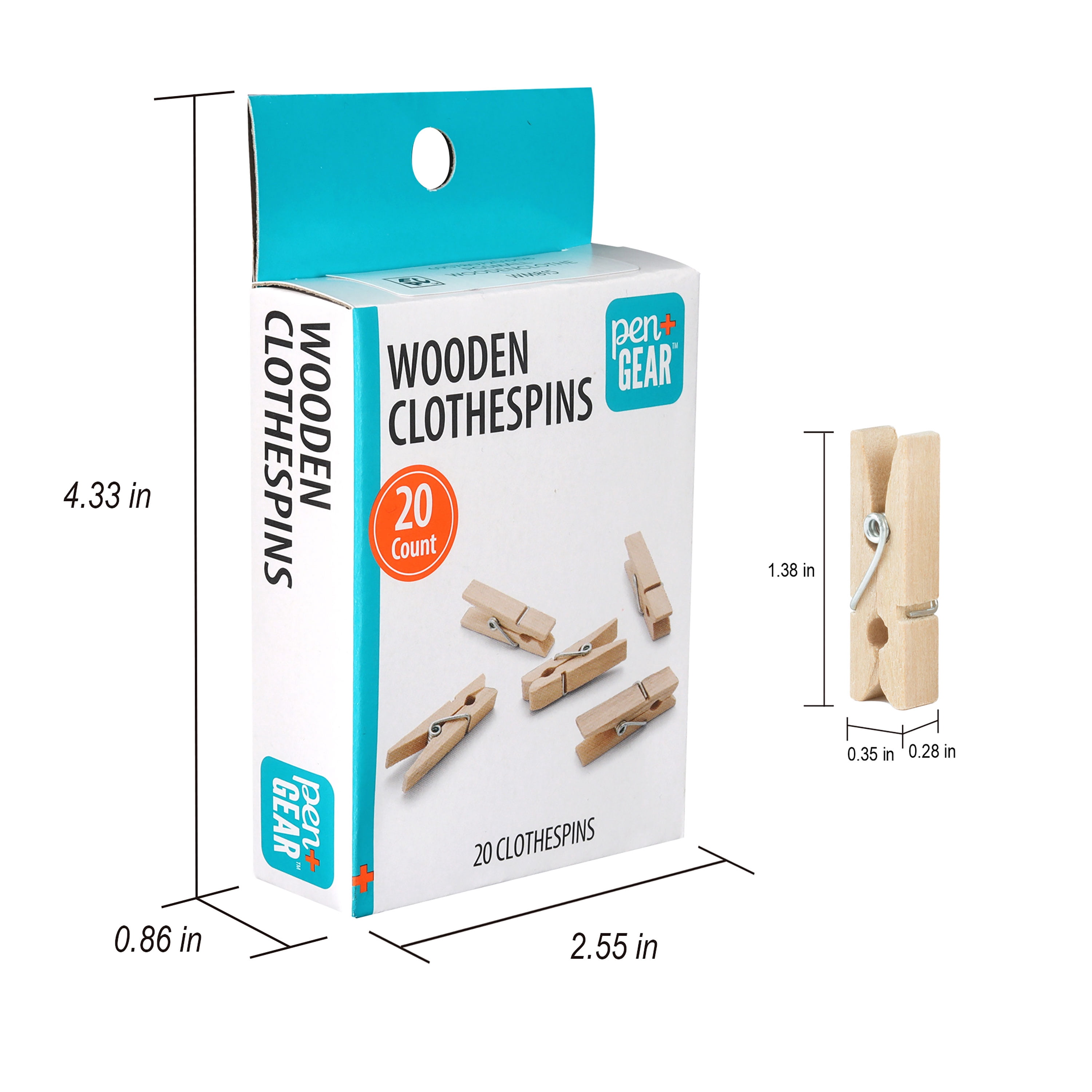 Pen + Gear Small Wooden Clothespins, 20 Count