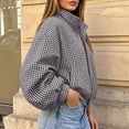 thumbnail image 4 of Aswuknt Womens Gingham Jacket Plaid Oversized Stand Collar Casual Coat Spring Fall Cropped Jackets With Pockets, 4 of 9