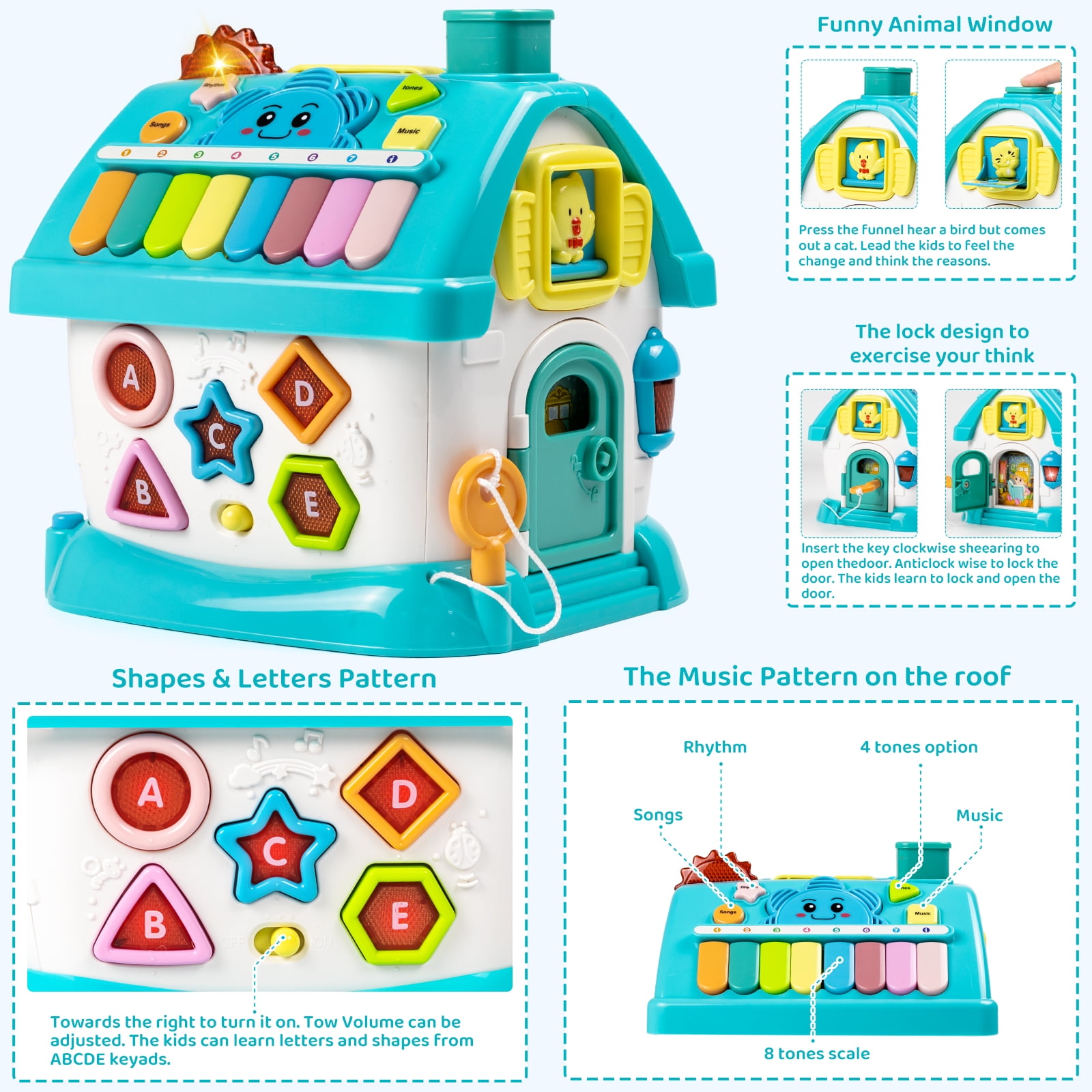 Marstone Baby Toys for 1 2 3 Year Old, Toddler Toys Age 1-2, 6-in-1 Montessori Toys House with Sound/Lights/Music/Clock/Telephone/Car