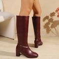 thumbnail image 6 of Gamivast Knee High Boots for Women Faux Leather Boots Side Zip Square Toe Block Heel Dress Boots for Office Work Party Travel Evening formal Footwear Wine 36, 6 of 7