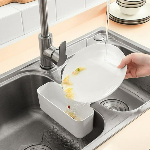 Kitchen Sink Hanging Drainage Basket | White Plastic Waste Storage Organizer | Large Capacity | 7.8x2.5x3.3 in | Wall Mounted for Kitchen, Bathroom, Laundry, Office | Mess-Free Trash Holder