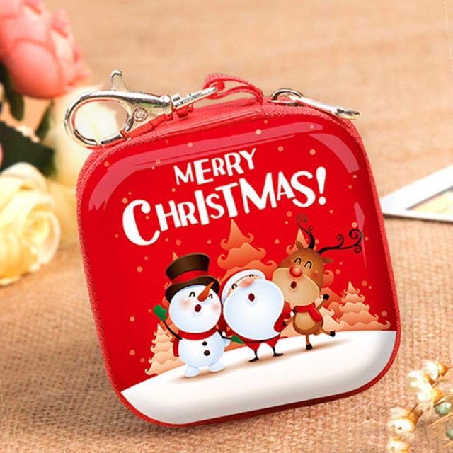 Friend gift 2 PC Christmas Storage Tin Box Christmas Coin Purse Small Coin Purse Xmas Earphone Bag Christmas Coin