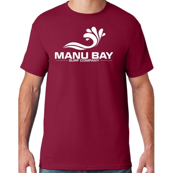 Mens Manu Bay Surf Company WHITE LOGO T-shirt, 5XL Cardinal Red