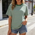 thumbnail image 2 of YMNXA Womens T Shirts Summer Short Sleeve Round Neck Striped Print Fashion Breathable Loose Fit Tee Top For Everyday Wear,Green,S, 2 of 5