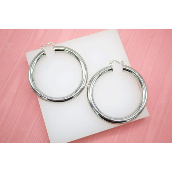 18K Rhodium Filled 7mm Thick Hoop Earrings (J19)
