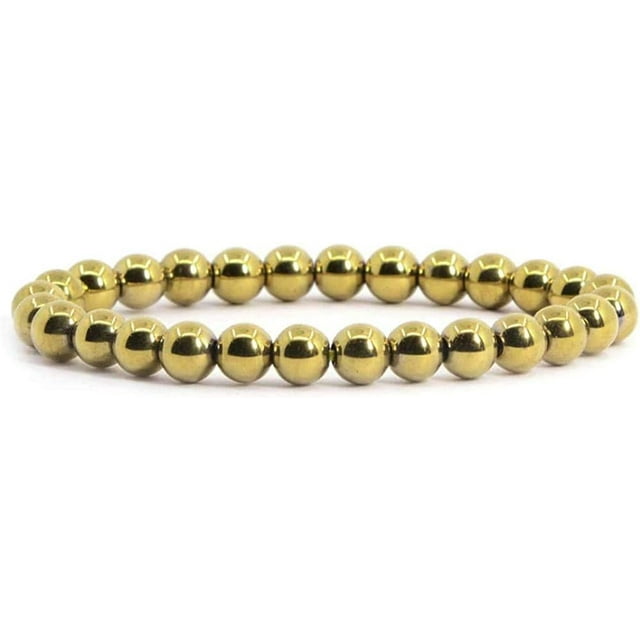 Metallic Gold Coated Hematite Gemstone 6mm Round Beads Stretch Bracelet 6.5" Unisex