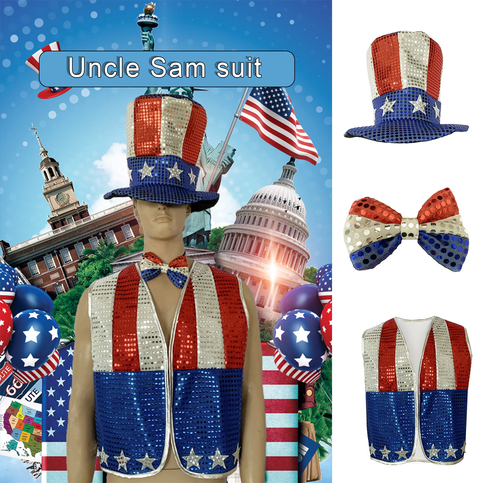 Uncle Sam Costume Patriotic 4th of July Child 3 Sizes 