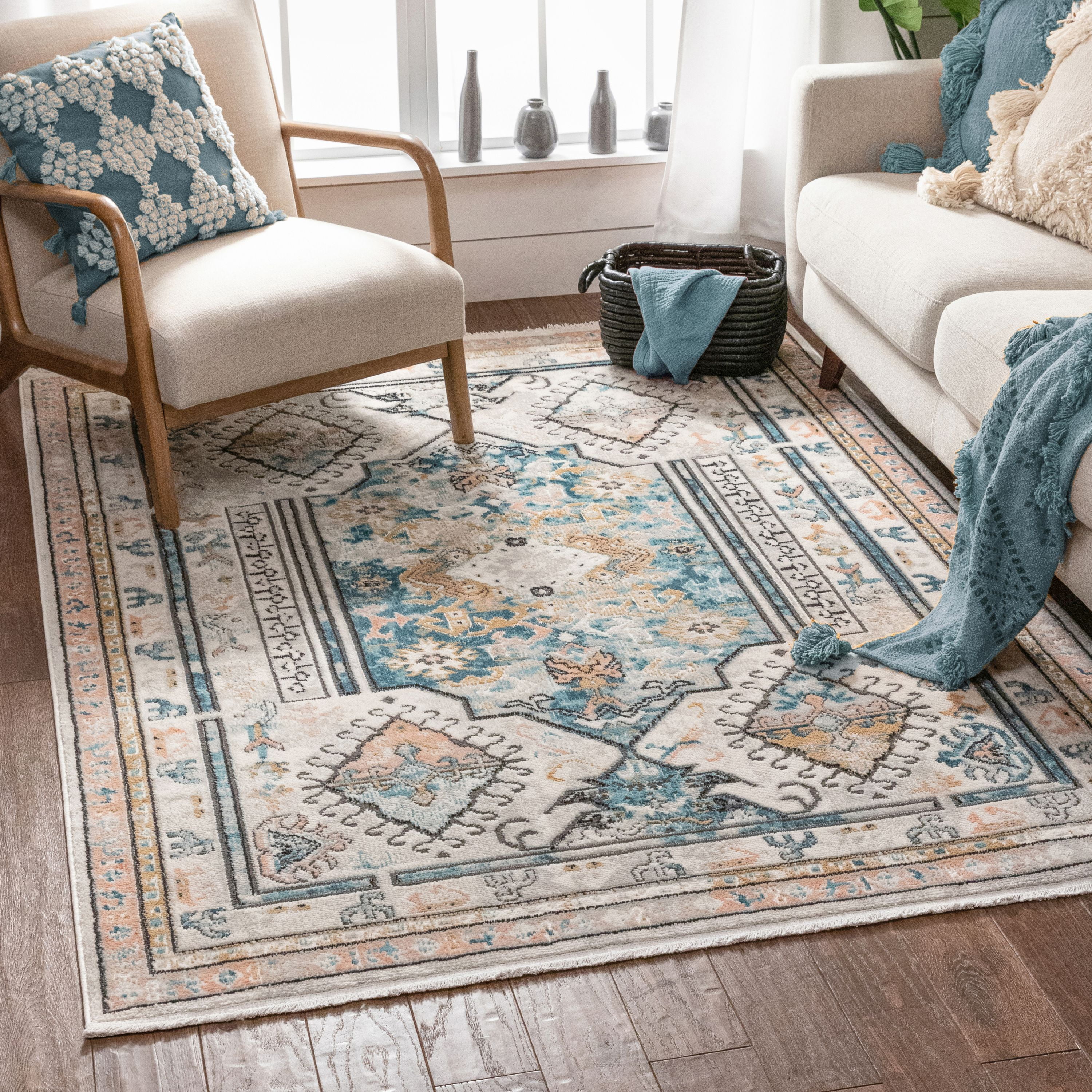 Well Woven Indira Valeria Blue Bohemian Vintage Oriental Botanical 5'3" x 7'3" Area Rug