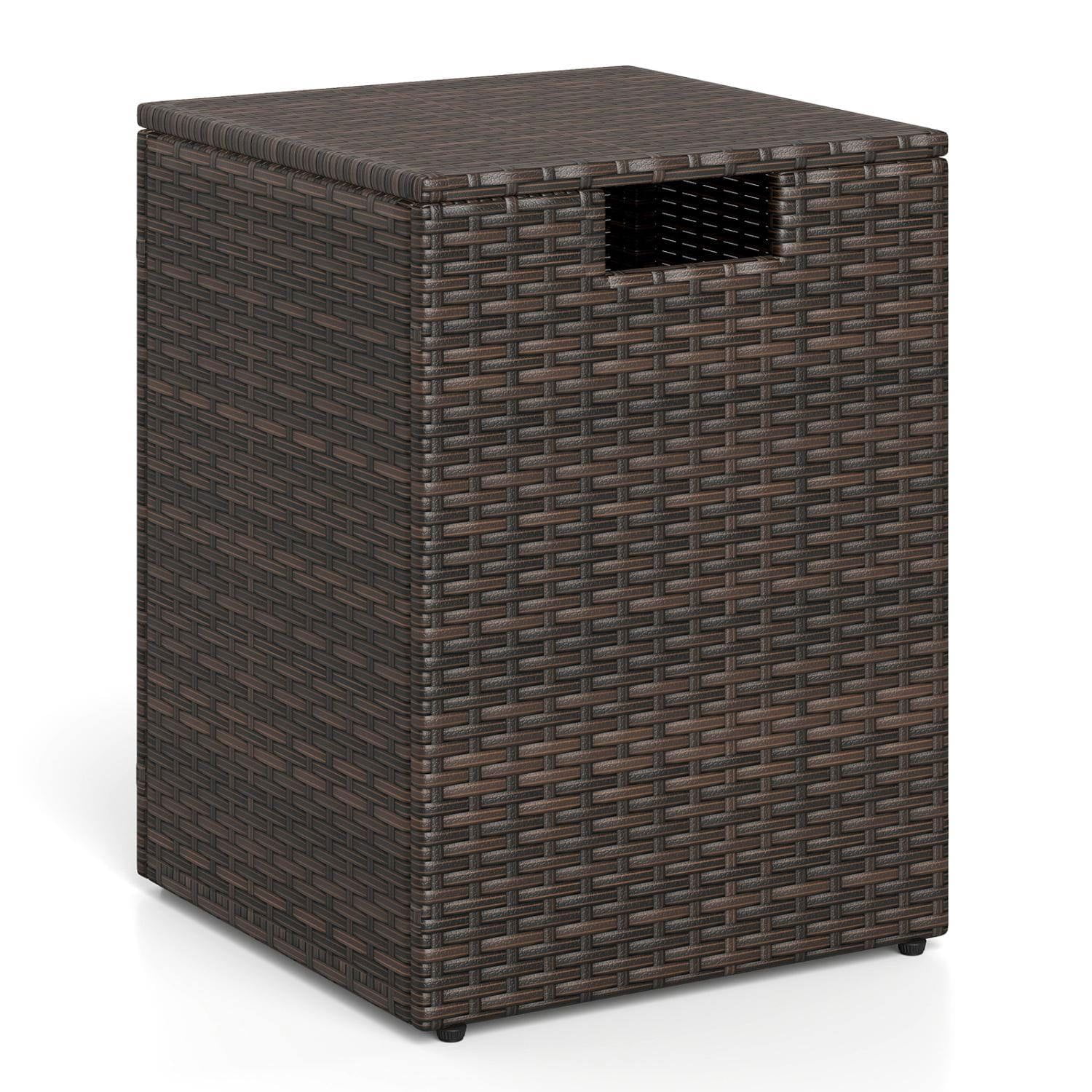 Resenkos Handwoven Rattan Propane Tank Cover, 2 in 1 Patio Hideaway Side Table for 20lb Gas Tank Storage and Outdoor Decor, Brown