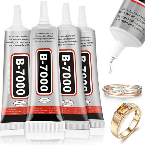 Duslogis 4 PCS 25ML B7000 Crafts Glue Super Adhesive, Multipurpose B-7000 Rhinestones Bonding Glue Flexible Clear Glue for DIY Jewelry Beads Fabric Cloth Nail Art Shoes Screen Repair