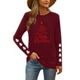 thumbnail image 4 of Christmas Tree Shirt Women Christmas Embroidered Trees Long Sleeve Shirts Gift Xmas Graphic Tee Tops, 4 of 7