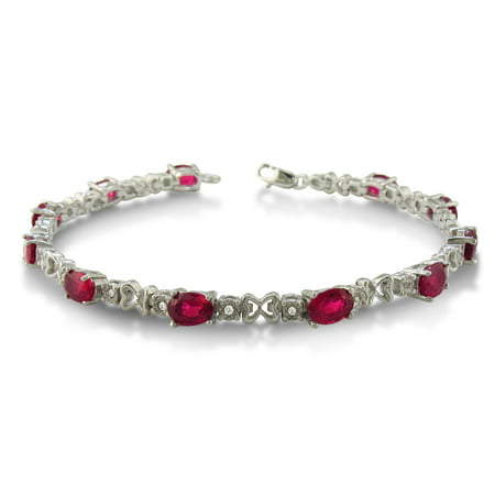 6 1/2 Carat Ruby and Diamond Bracelet in Sterling Silver 7 inches