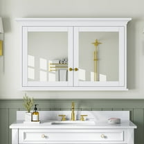 ANGELES HOME 48"x 30" Wall Mount Bathroom Mirror Cabinet, Wood Medicine Cabinet with Mirrors, Solid Wood Mirror Cabinet Storage with 4 Shelves and 2 Soft-Close Door