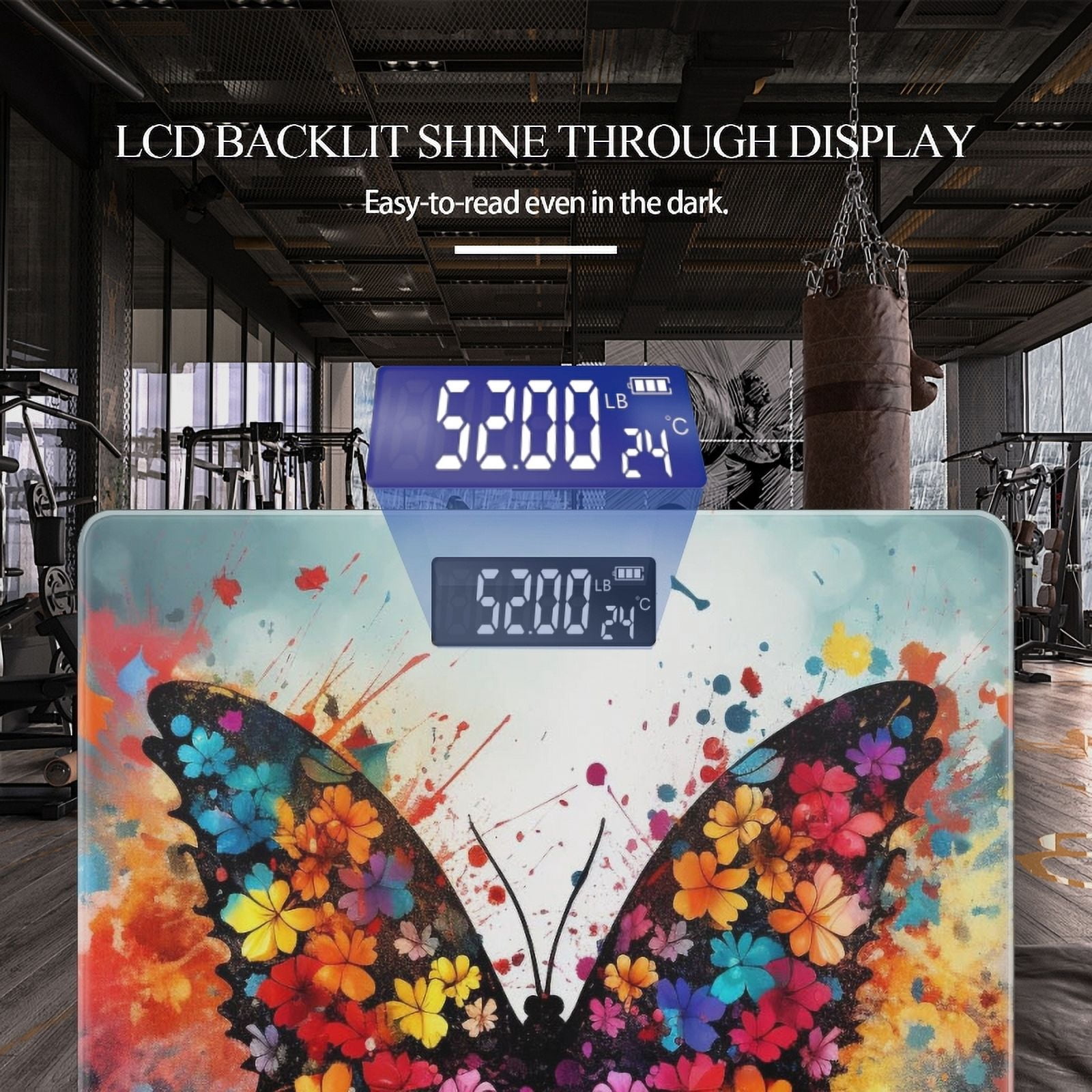 High Precision Body Weight Scale Smart Bathroom Scales with Large LCD Display(400lbs),Decorative for Bedroom-Colorful Butterfly Made Of Flowers With Splashes Of Paint