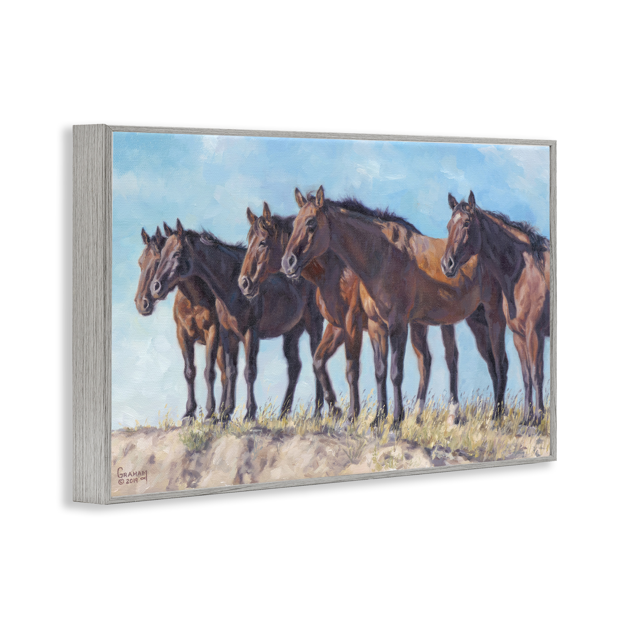 Stupell Industries Horse Herd Overlooking Desert Animals & Insects Painting Gray Framed Art Print Wall Art, 18 x 12
