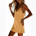 thumbnail image 4 of ZQUUVOU Mini Dresses for Women Linen Cotton Camisole Adjustable Spaghetti Strap Mini Dresses Loose Flowy Beach Vacation Yellow, 4 of 7