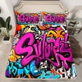 thumbnail image 2 of Homewish Chic Street Graffiti Full Size Sheets for Kids, Cartoon Watercolor Bed Sheets, Fashion Artwork Theme Sheet Sets, Lightweight Room Decor, 4pcs, 2 of 7