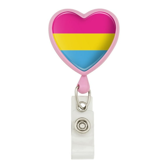Pansexual Pansexuality Pride Flag Heart Lanyard Retractable Reel Badge ID Card Holder