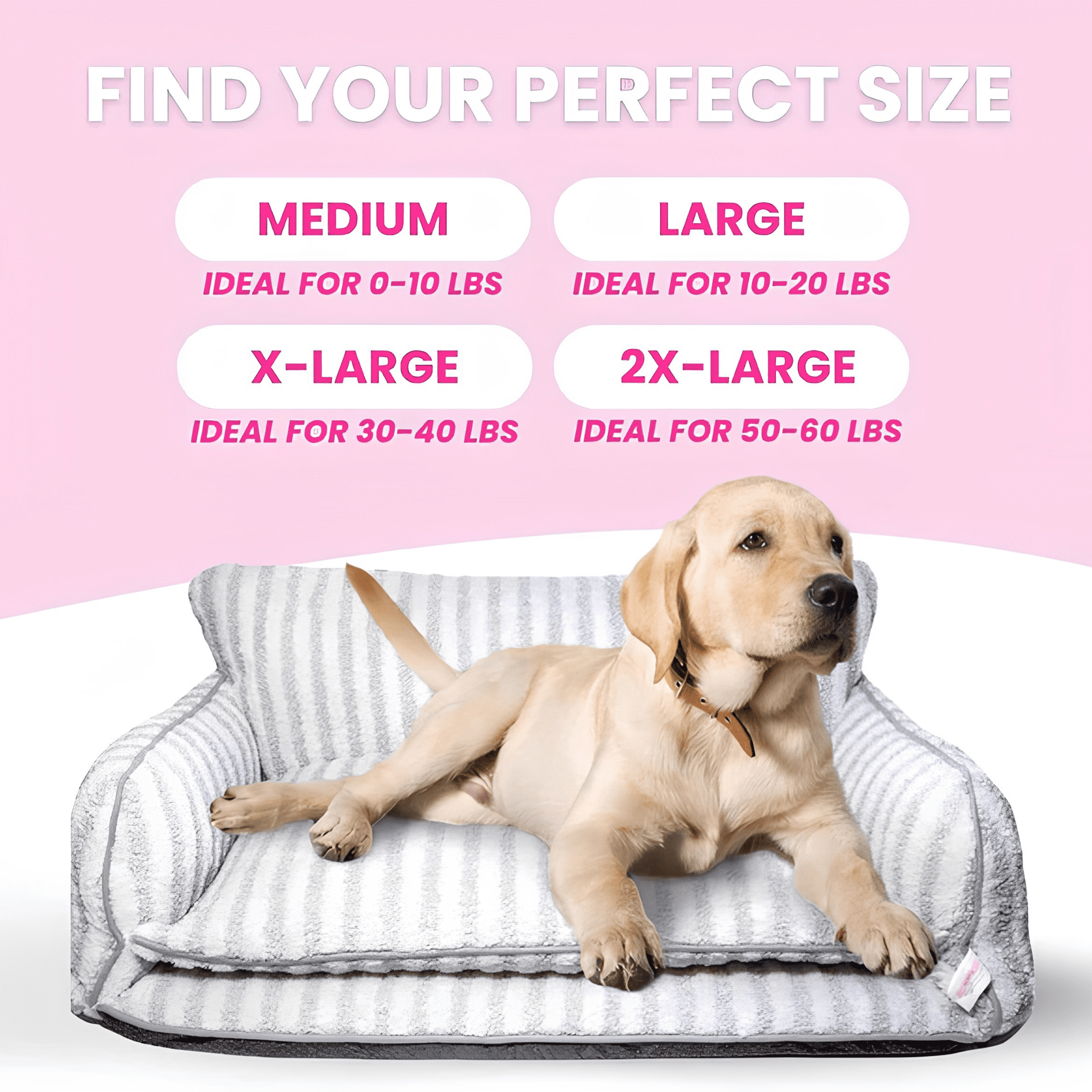 Glow Pups Extra Large Washable Pet Bed, Pink Striped, Size 	39.37"L x 23.62"W x 15.75"Th