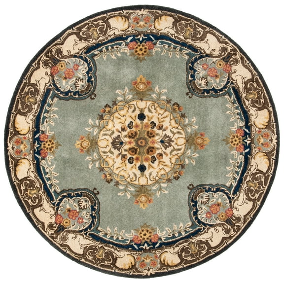 SAFAVIEH Bergama Payton Oriental Wool Area Rug, Light Blue/Ivory, 4' x 4' Round
