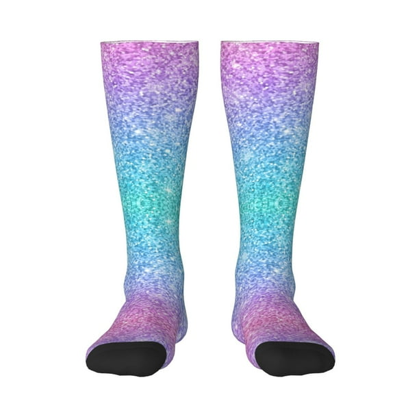 Fotbe Multicolor Glitter Calcetas Divertidas Estampadas para Hombre y Mujer, Calcetas de Algodón hasta la Rodilla para Caminar, Correr, Enfermería y Embarazo