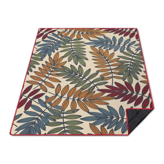 Picnic Blanket Waterproof 80"x60" Large Outdoor Foldable Multicolored Leaves Tropical Botanical Thicker Machine Washable Beach Blanket Waterproof Picnic Mat Portable for Picnics, Camping