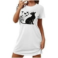 thumbnail image 2 of Sakmal Womens Nightgown Short White Soft Loungewear Cat Print Short Sleeve Nightgowns for Women, 2 of 6