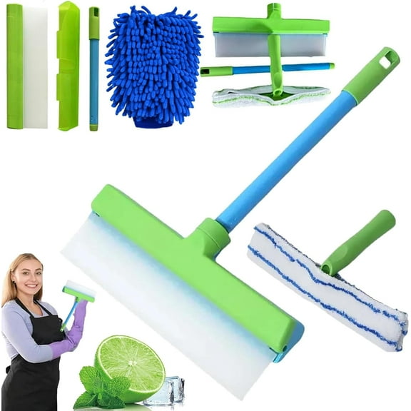 Aquaswipe Window Squeegee,Hoomwell Silicone Window Squeegee Kit,3 In 1 Window Cleaning Scraper, for Shower Glass Mirror Window Door Car(Green)