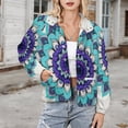thumbnail image 3 of Jackets for Women Winter Coat Jackets Flannel Stand Collar Jacket(Blue Teal Mandala Art Print,Size:S-4XL), 3 of 7