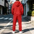 thumbnail image 5 of Girls Boys 2 Piece Sweatsuits Kids' Sweatsuit Set Solid Color Long Sleeve Zip Up Hooded Sweatshirt & Cargo Sweatpants Set,Red,90, 5 of 7