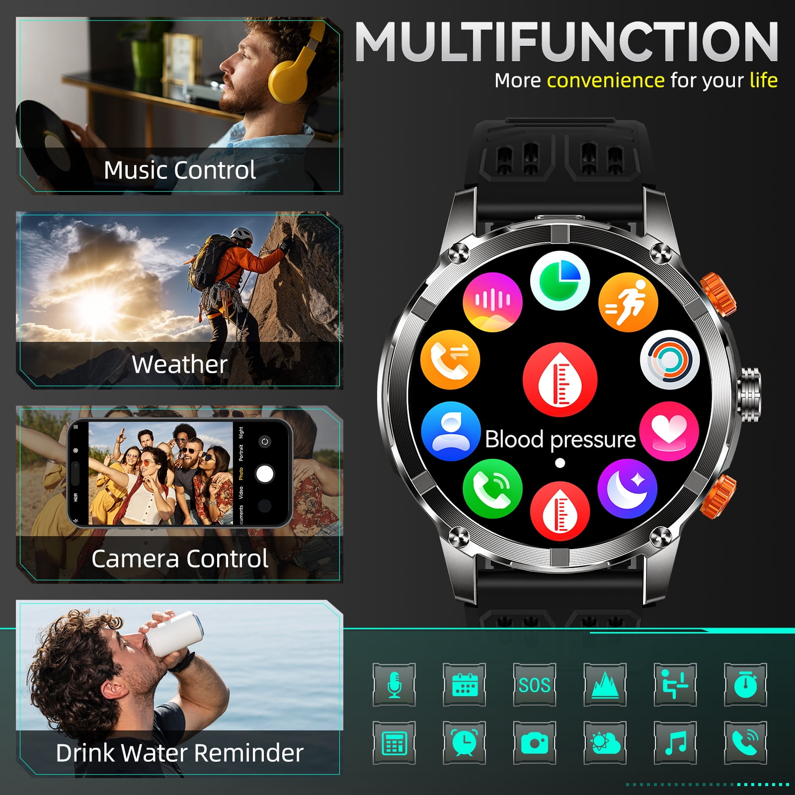 Cyberdyer Smart Watch with LED Flashlight, 100+ Sports Modes, 1.7" HD Screen, Long Battery Life & Bluetooth Calling for iPhone & Android
