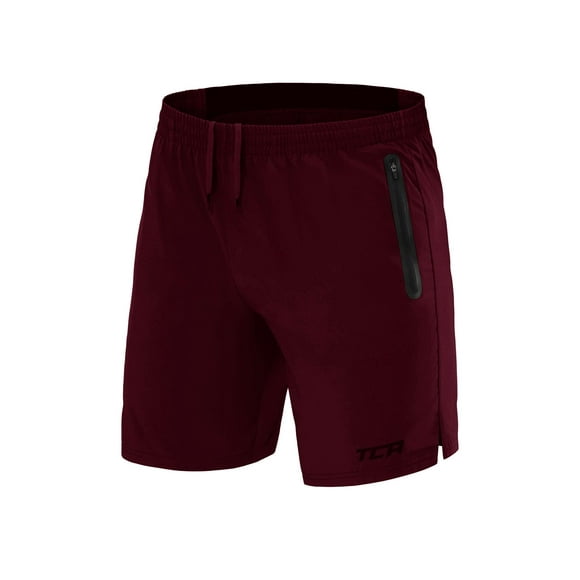 TcA Mens Elite Tech Lightweight Running or gym Training Shorts with Zip Pockets - Maroon, XX-Large