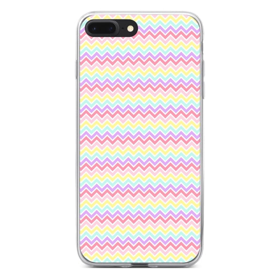 DistinctInk Clear Shockproof Hybrid Case for iPhone 7 PLUS / 8 PLUS (5.5" Screen) - TPU Bumper, Acrylic Back, Tempered Glass Screen Protector - Rainbow Chevron Stripes Pattern