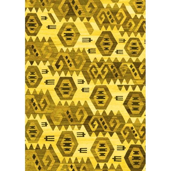 Ahgly Company Indoor Rectangle Abstract Yellow Modern Area Rugs, 5' x 7'