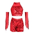 thumbnail image 4 of Glisme Girls Outfit Dance Stage Performance Outfits Glitter Jazz Latin Competition Party Celebration Sequins Leotard Tutu Skirt Adorable Matching Set Size 12-13 Years Red, 4 of 4