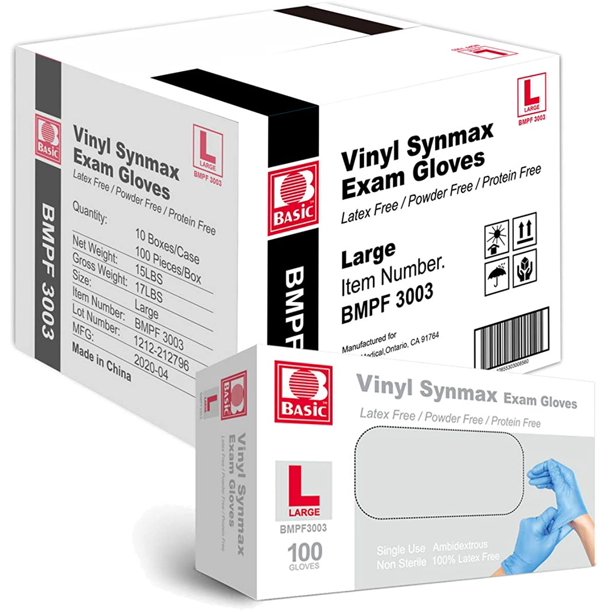 Basic Medical Synmax Vinyl Exam Gloves LatexFree & PowderFree