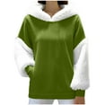 thumbnail image 3 of Women's Warm Long Sleeve Hoodie Pullover Sweatshirt Round Neck Solid Color Casual Loose Fit Fleece Lined Top for Daily Wear Winter Fashion | CSEONE,Green L, 3 of 9
