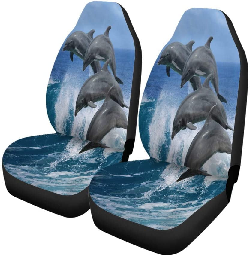 FMSHPON Set of 2 Car Seat Covers Four Beautiful Dolphins Jumping Over