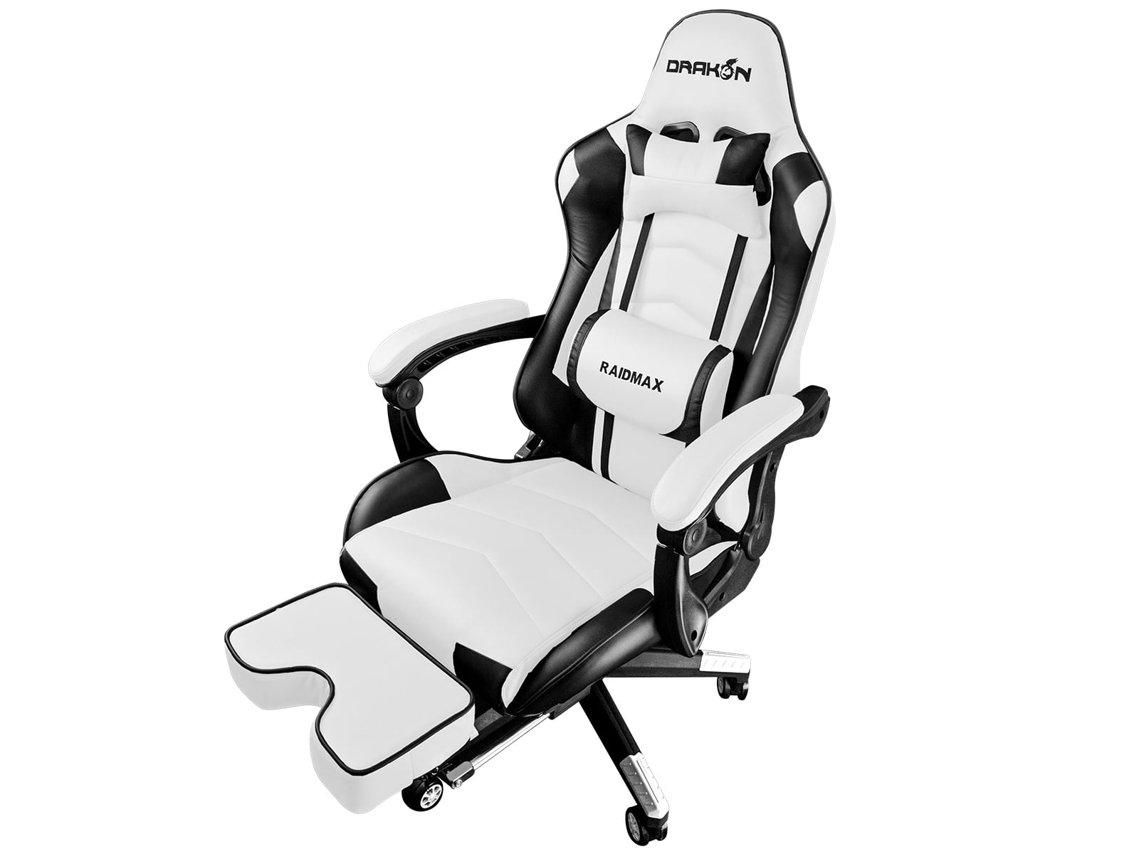 White 260 Drakon DK240 PU Leather Ergonomic Swivel Executive Gaming Racing Office Computer Desk Chair with Headrest