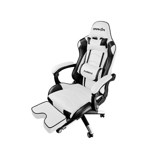 Drakon Dk709 Gaming Chair Ergonomic Racing Style Pu Leather Seat Headrest With Foldable Foot Leg Rest White Walmart Com Walmart Com